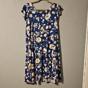 Doublju Blue and Cream Floral Dress